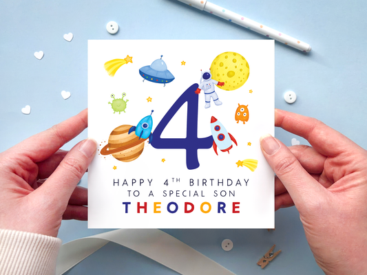 Personalised Space 4th Birthday Card for Boy