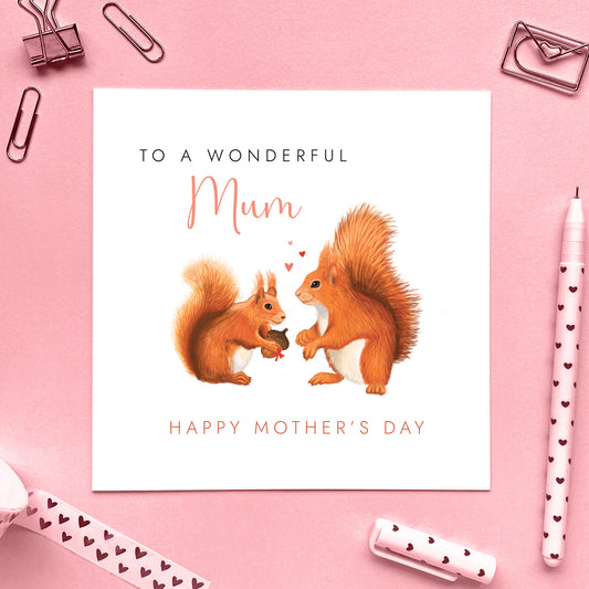 Personalised Red Squirrels Mother's Day Card for Mum