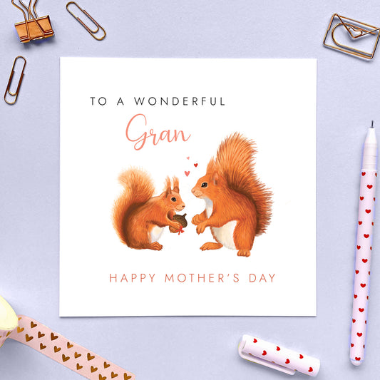 Personalised Red Squirrels Mother's Day Card for Gran