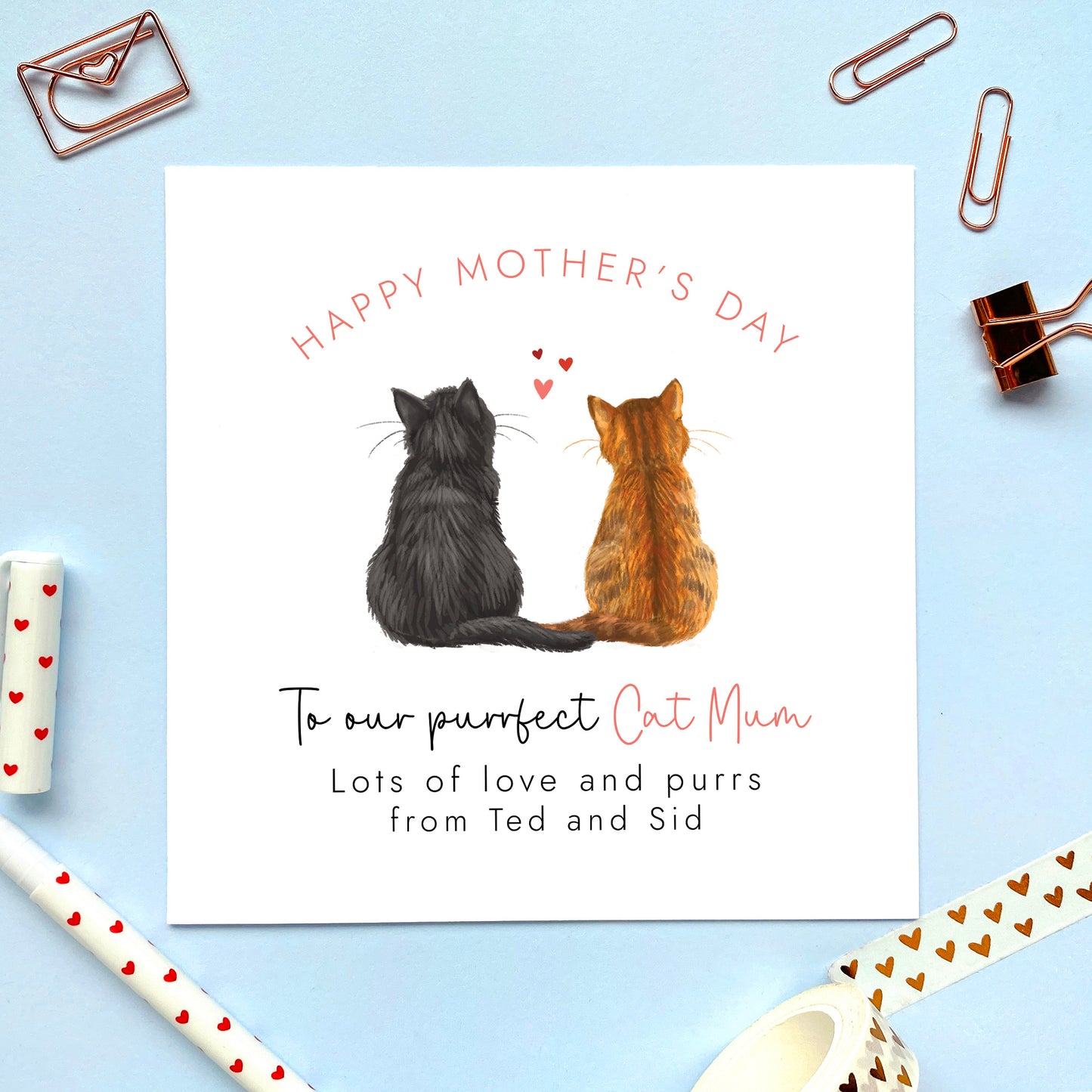 Personalised Choose the Two Cats Mothers Day Card for Cat Mum, black cat brown tabby cat