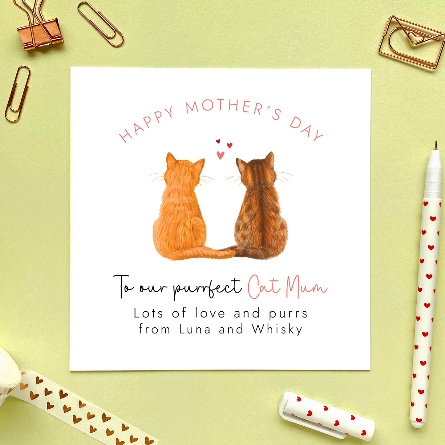 Personalised Choose the Two Cats Mothers Day Card for Cat Mum, ginger cat, brown bengal cat