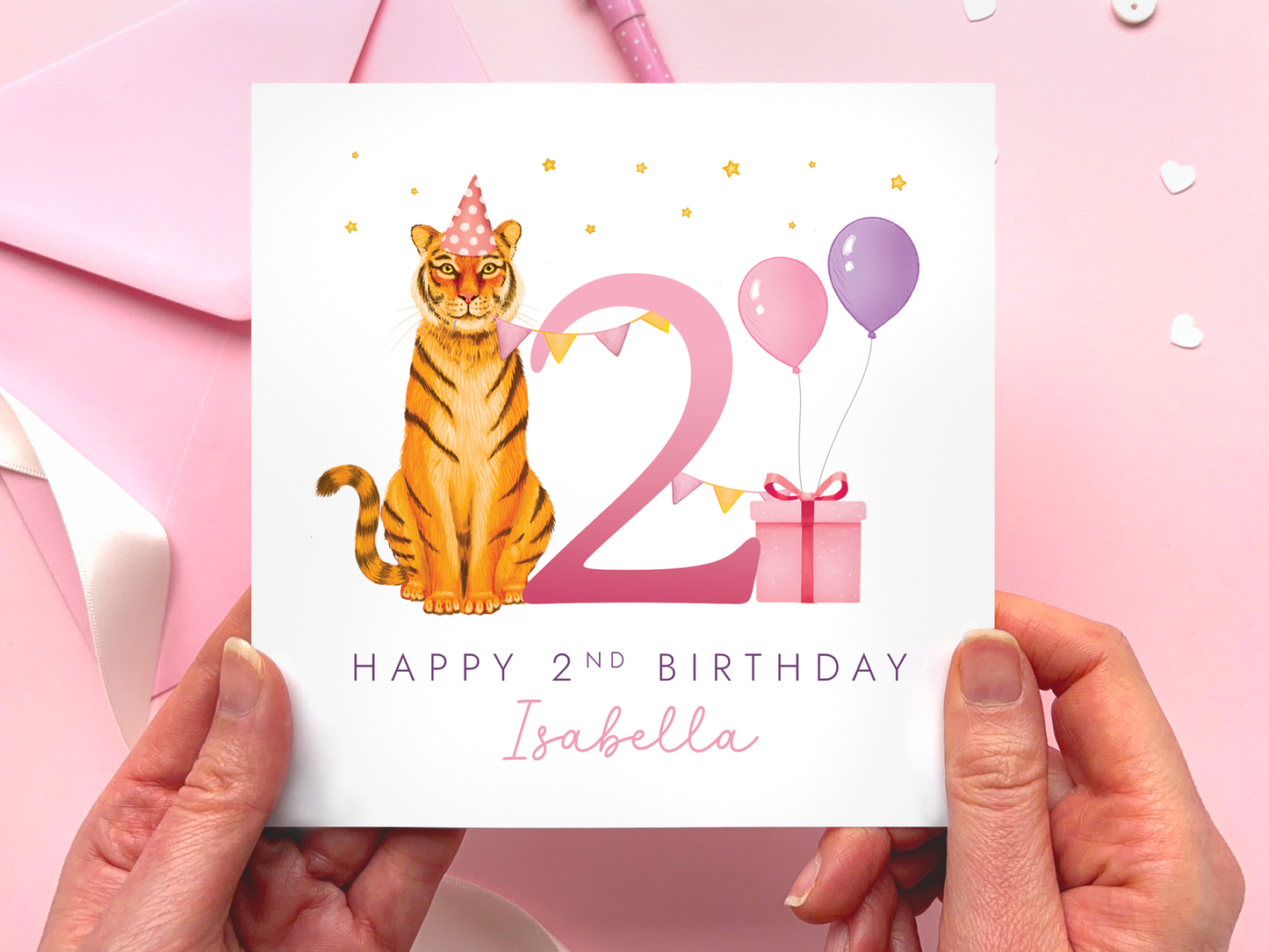 Personalised Tiger 2nd Birthday Card for Girl