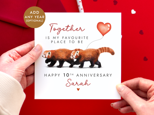 Personalised Red Pandas Anniversary Card for Partner
