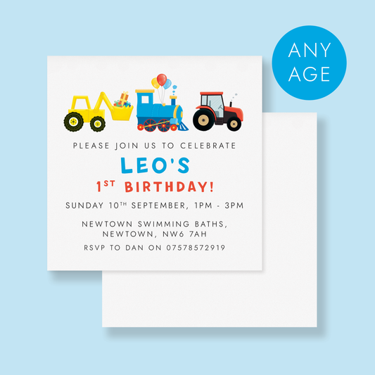 Personalised Transport-Themed Party Invitations - Any Age