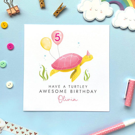 Personalised Turtle Birthday Card for Boy or Girl