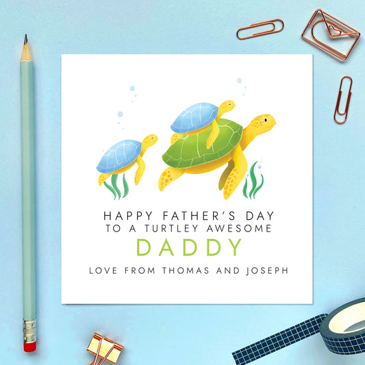 Turtles Fathers Day Card for Daddy from 2 Children