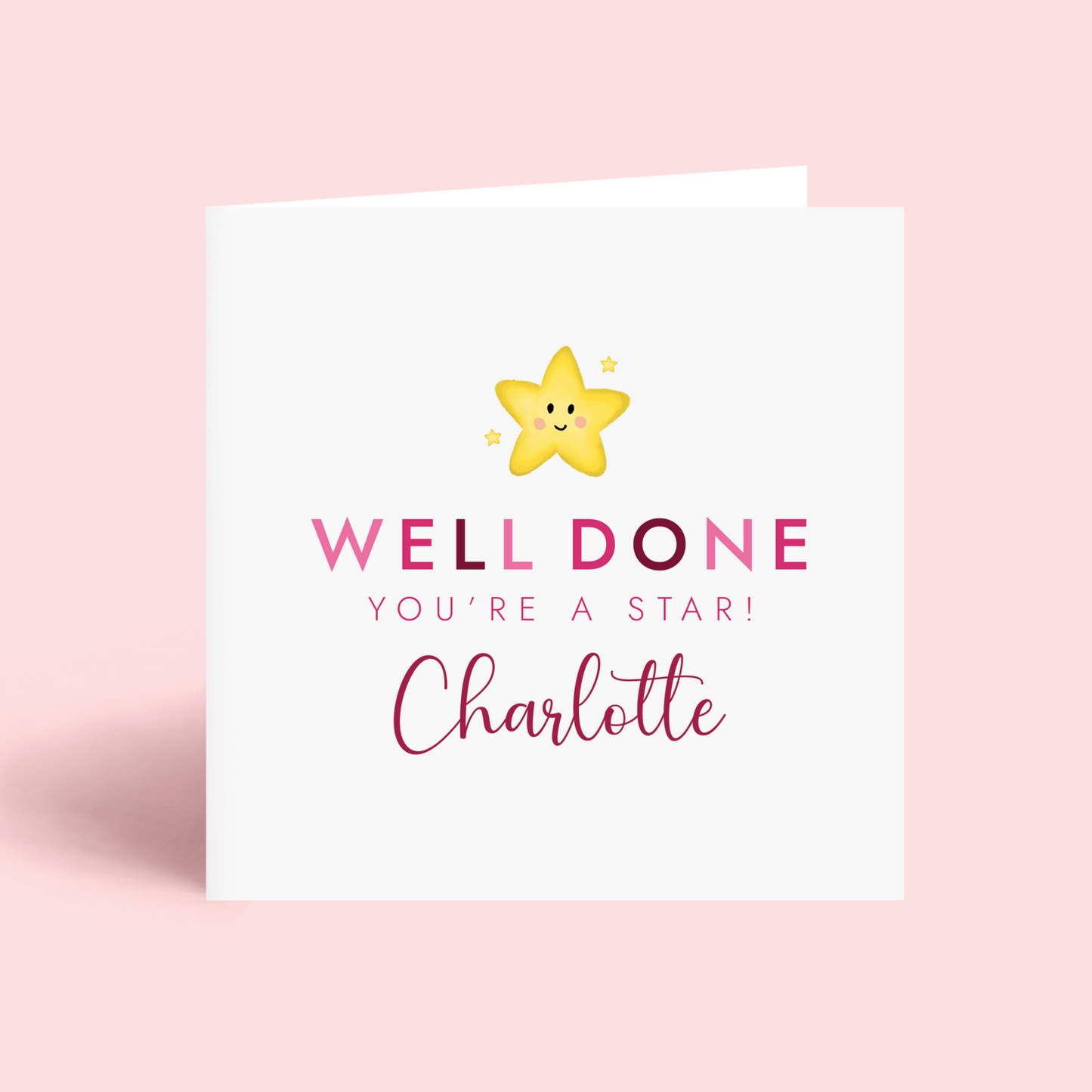 Personalised Well Done, You're a Star Card for Girl. A custom name can be added.