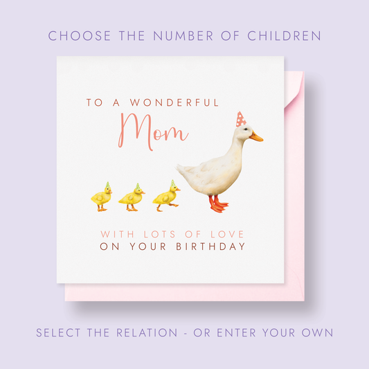 Birthday card for a wonderful mom with a white duck and 2 ducklings