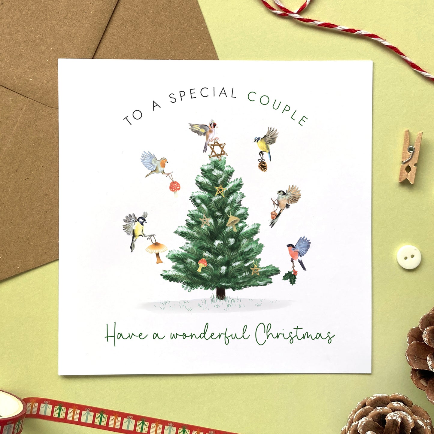 Personalised Woodland Birds Christmas Card for Couple