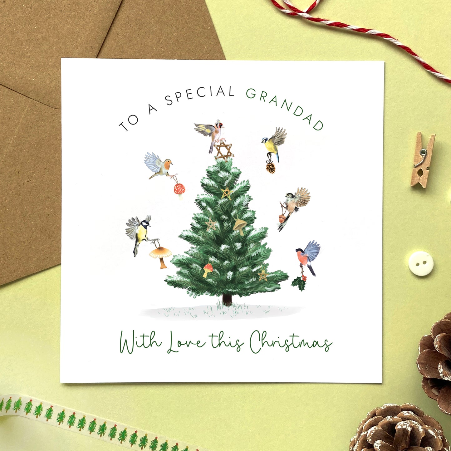 Personalised Woodland Birds Christmas Card for Grandfather