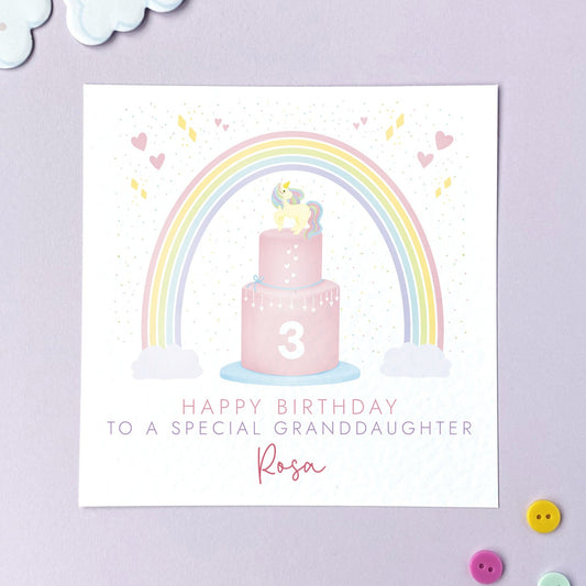 personalised rainbow unicorn cake birthday card for girl daughter granddaughter niece sister 1st 2nd 3rd 4th 5th