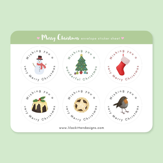 merry christmas envelope sticker sheet seals