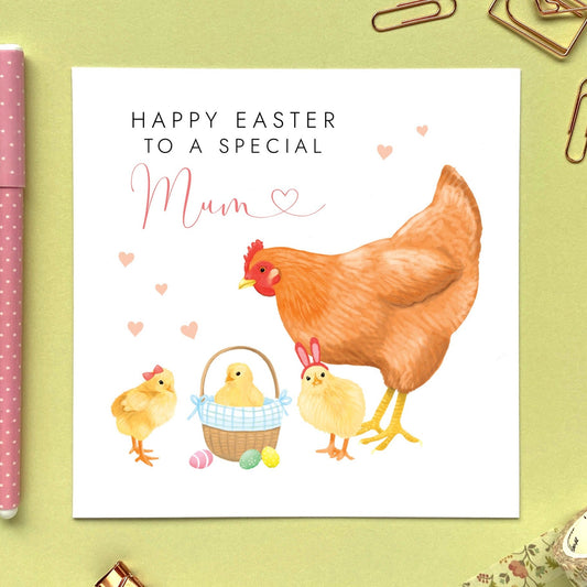 personalised chicken easter card for mum - chicks, mother hen, cute - easter card for special mum - mom, mama, mam, mummy, mommy - grandma, granny, gran, nana, nan, nanny, nanna, nan, grandmother