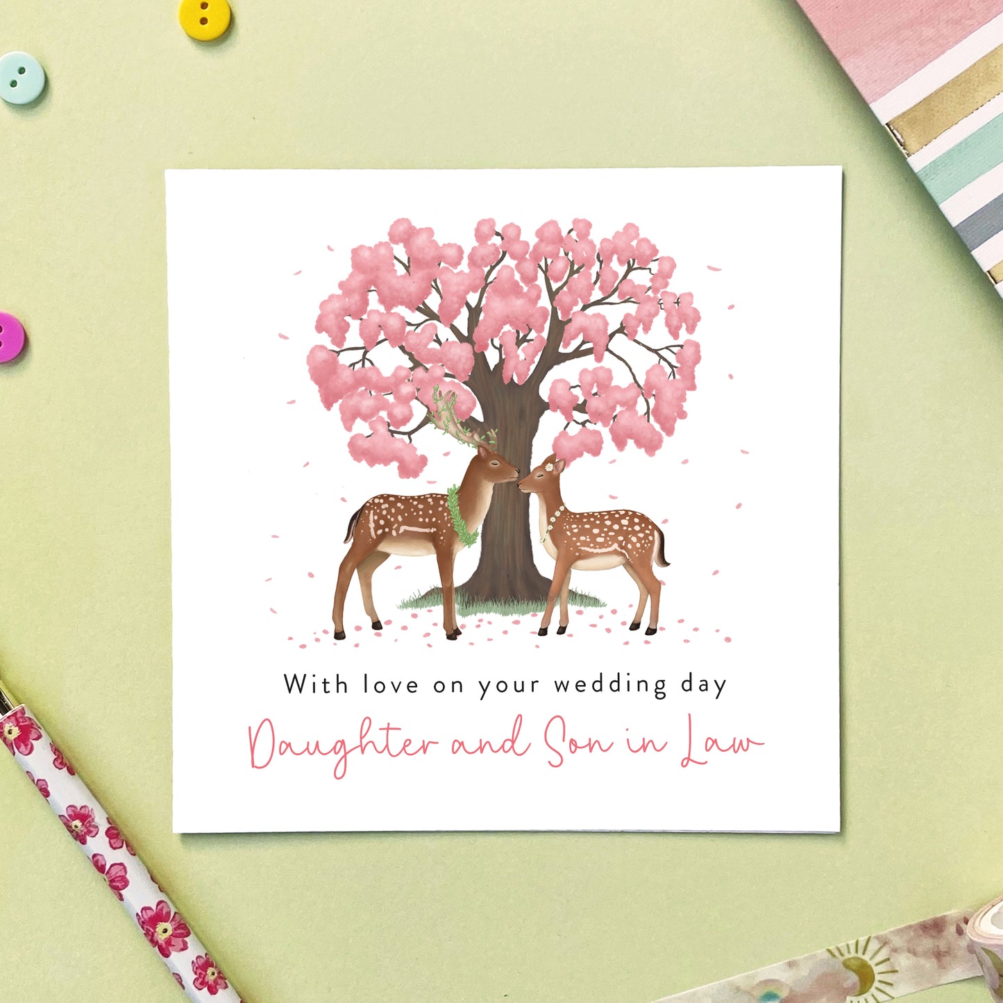 personalised deer and stag with love on your wedding day card for daughter and son in law