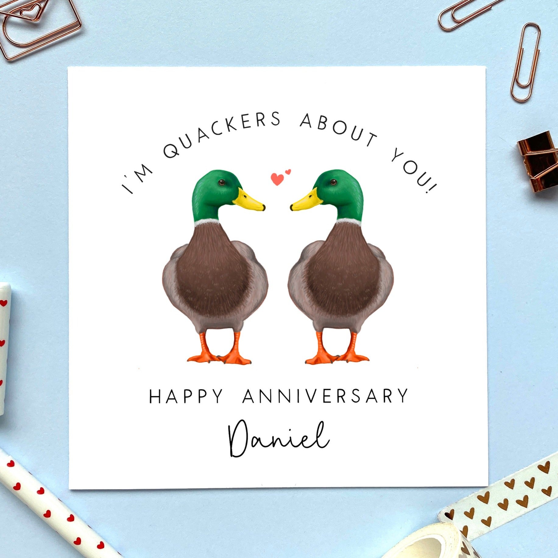 personalised duck anniversary card for him - same sex anniversary card - for husband, partner, fiance, boyfriend - two male ducks - both men - lgbt, gay anniversary card - funny, cute, special, unique