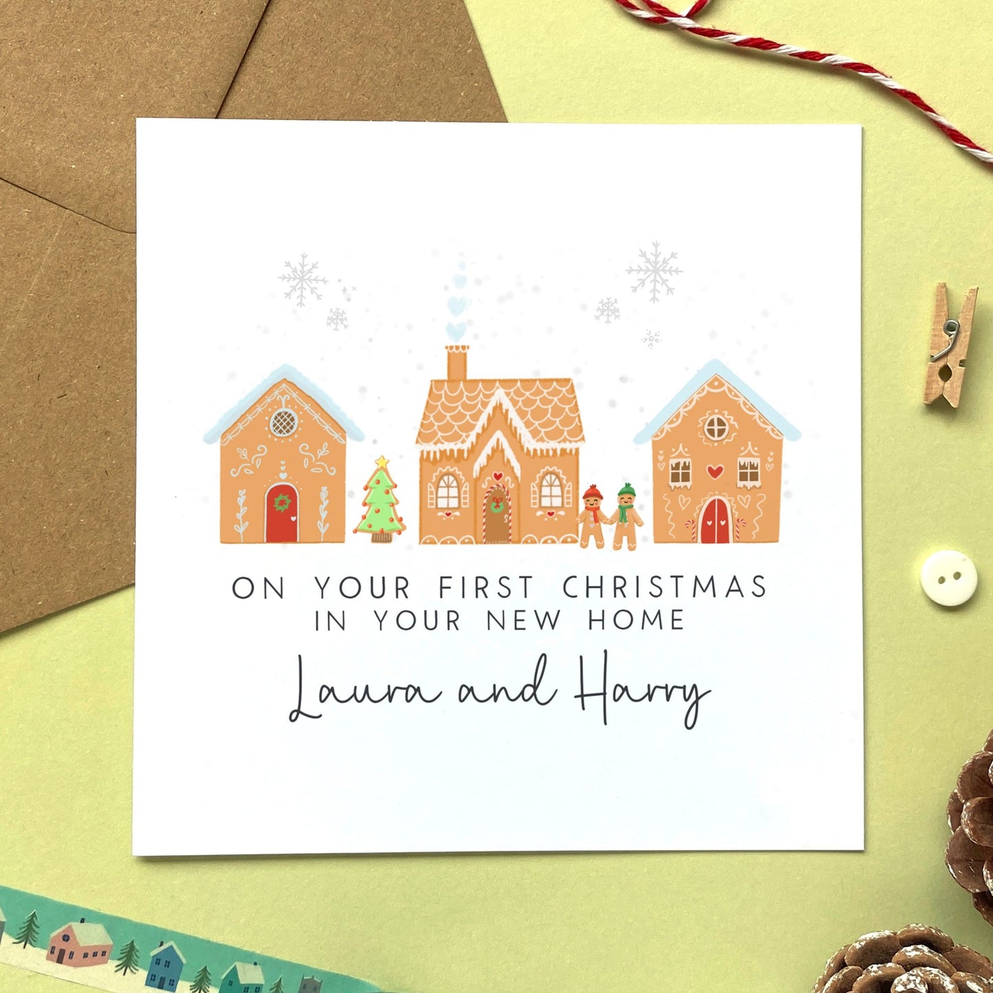A personalised first Christmas in your New Home Christmas Card. It's suitable for couples, friends and family who have moved house and are spending their 1st Christmas in their new home.