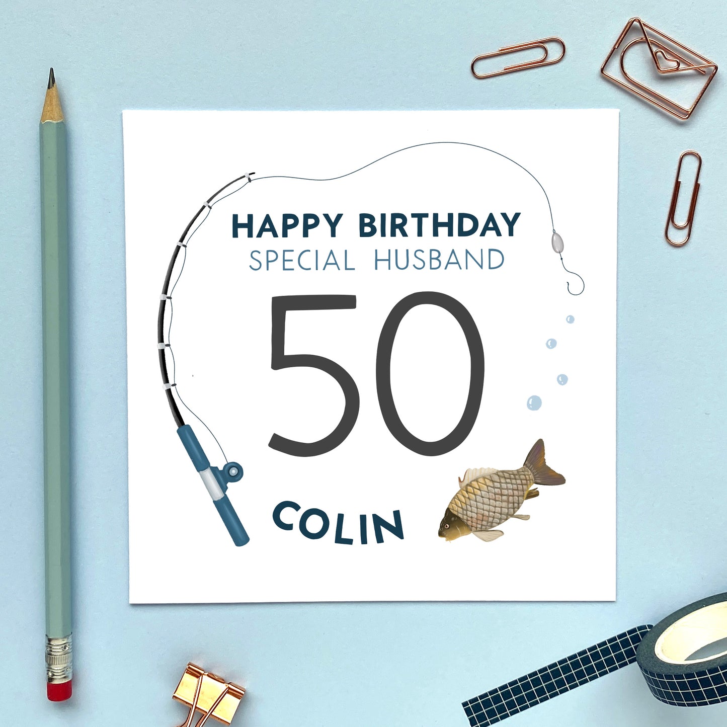personalised fishing themed birthday card for special husband dad son grandson nephew brother in law uncle him man 30th 40th 50th 60th 70th 80th 90th