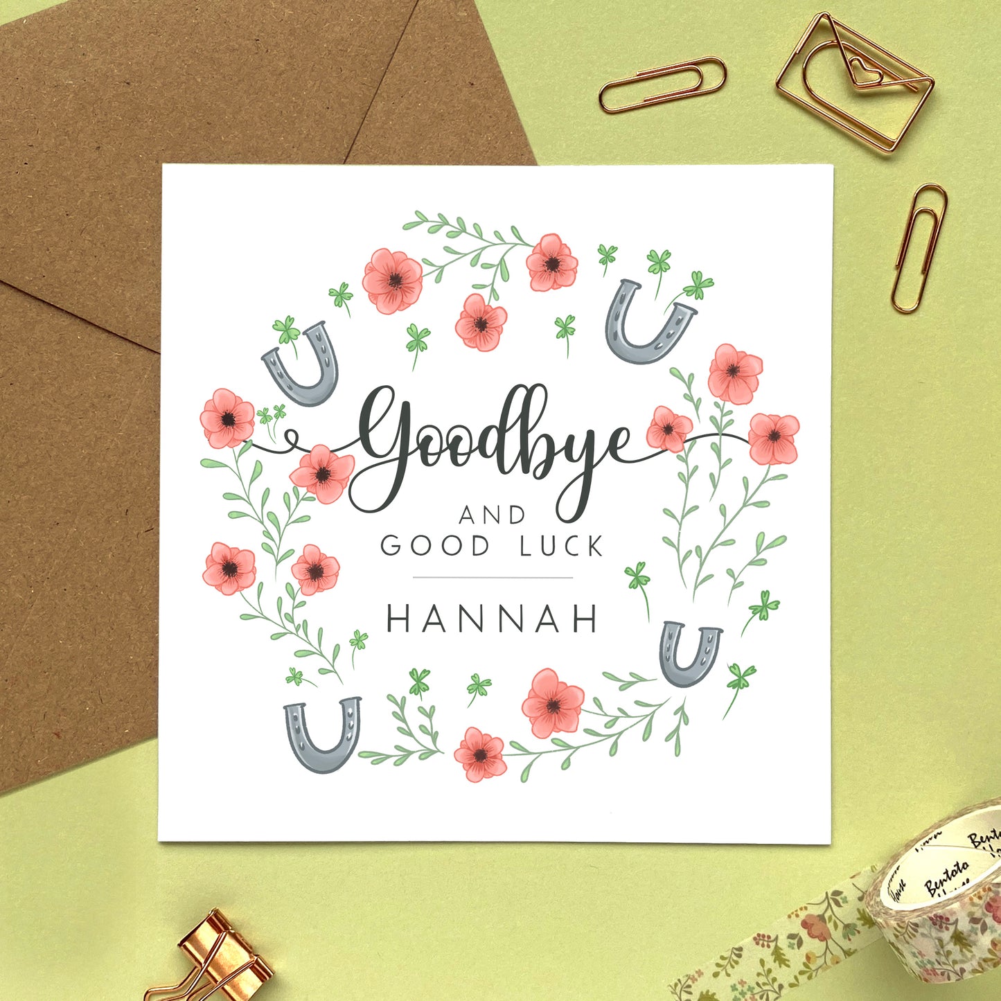 personalised goodbye and good luck card - leaving card for her - floral, cute, pretty, female colleague, lady, boss, girl - goodbye card, leaving card, sorry to see you go card, new job card, good luck card