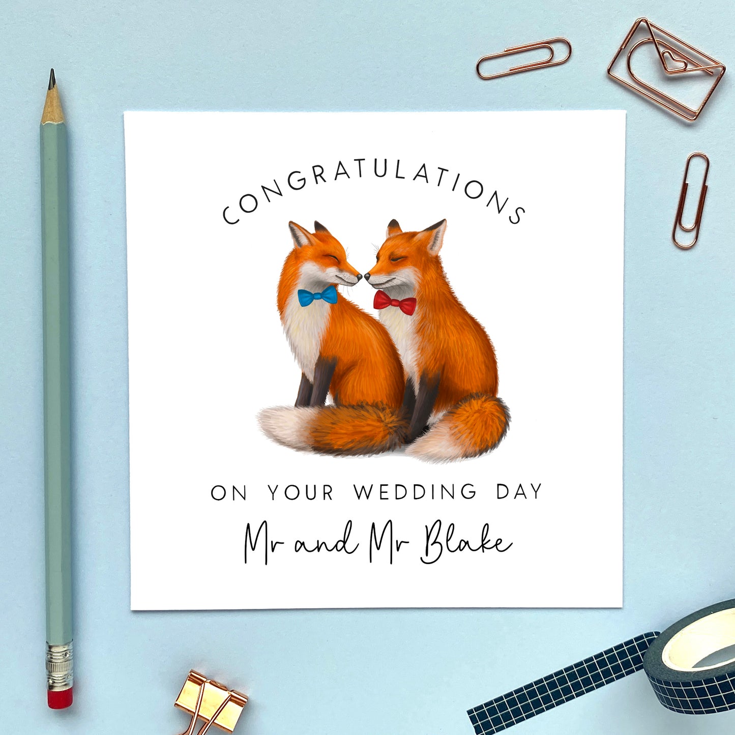 personalised fox congratulations on your wedding day card for gay couple special son and partner husband nephew grandson just married
