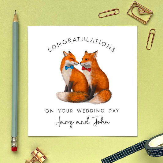 personalised fox congratulations on your wedding day card for gay couple special son and partner husband nephew grandson just married