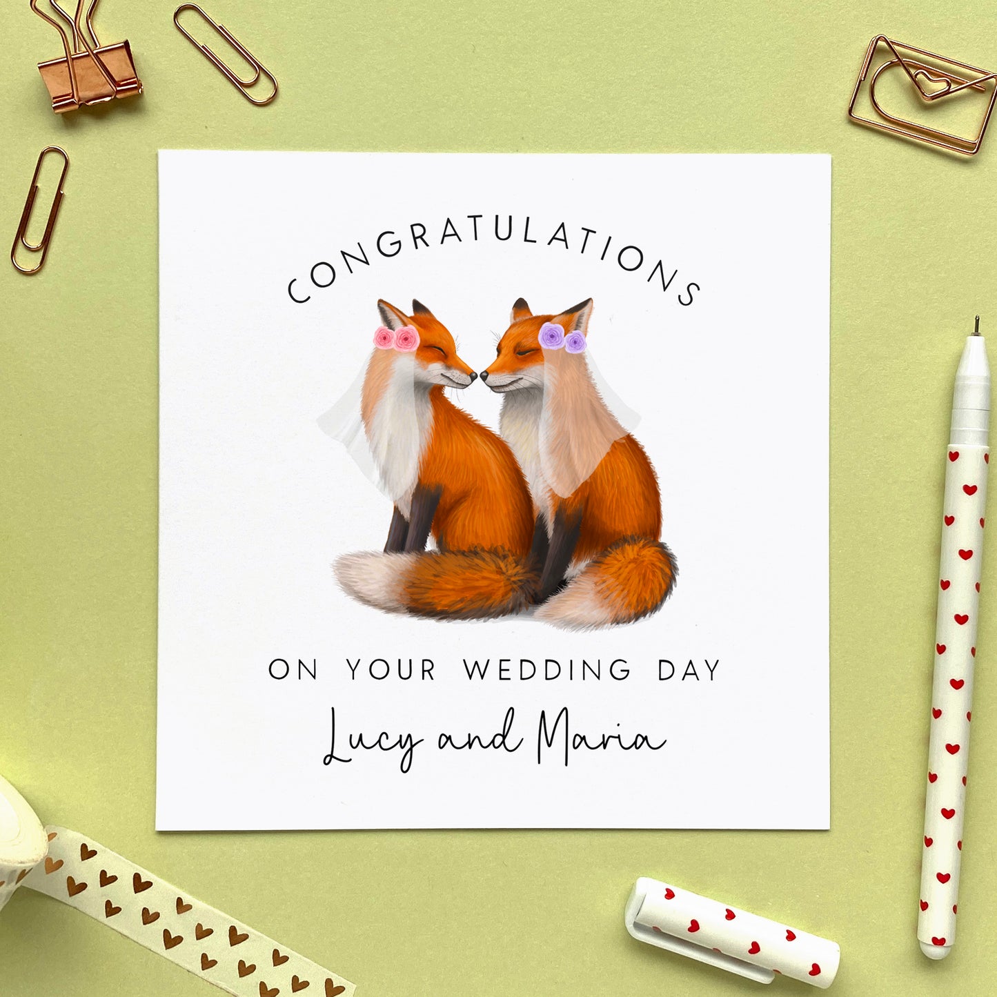 personalised fox congratulations on your wedding day to a special couple daughter granddaughter niece lesbian same sex mrs and mrs two brides