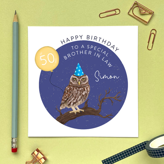 personalised little owl birthday card for him - birdwatcher, british wildlife, bird, twitcher - to a special husband, brother, dad, uncle, grandad, grandpa, him, man - 30th 40th 50th 60th 70th 80th