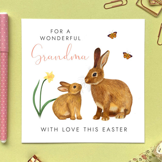 personalised rabbit easter card for mum - mum, mom, mam, mummy, mommy, mama, grandma, granny, gran, nanny, nana, nan, nanna, grandmother, mother - easter bunny, cute, mum and baby, mother and baby, from son, daughter, grandson, granddaughter