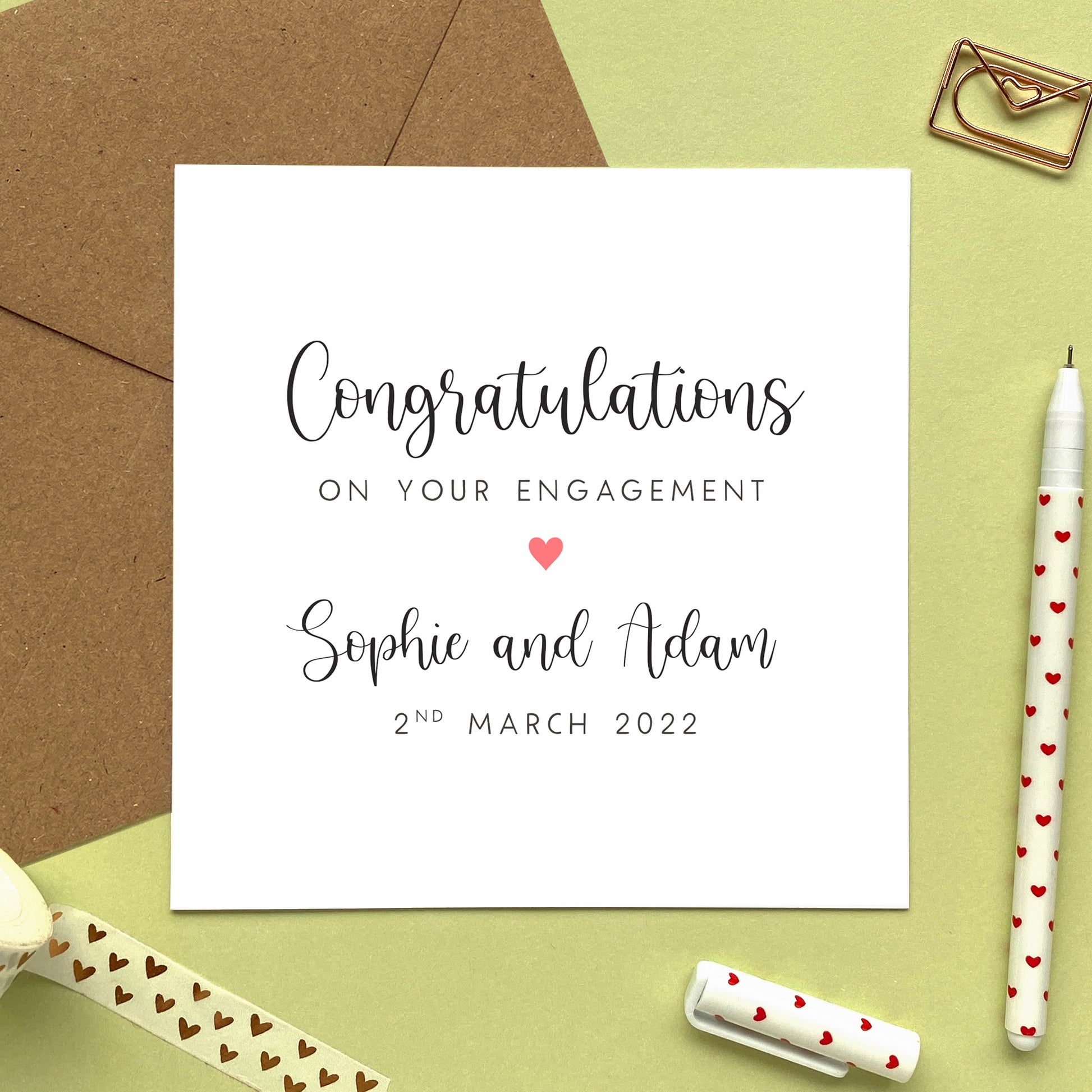 personalised congratulations on your engagement card for special couple son daughter fiance fiancee partner nephew niece grandson granddaughter, friends, special, keepsake, names, date