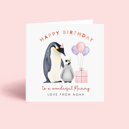 Personalised Penguin Birthday Card for Mummy