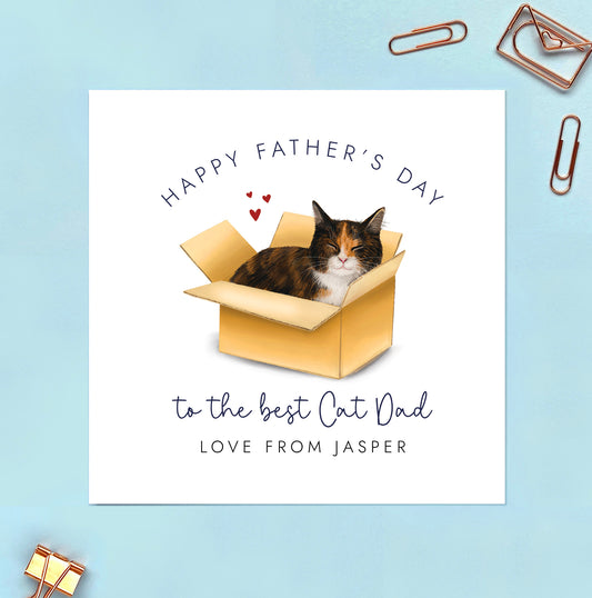 Calico Cat in Box Father's Day Card for Cat Dad