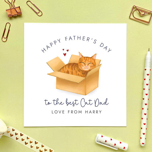 Ginger Tabby Cat in Box Father's Day Card for Cat Dad