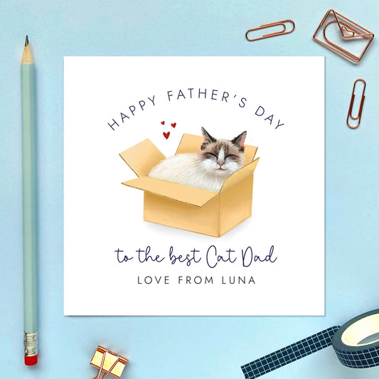 Ragdoll Cat in Box Father's Day Card for Cat Dad