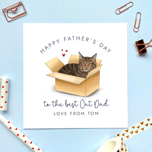 Brown Tabby Cat in Box Father's Day Card for Cat Dad