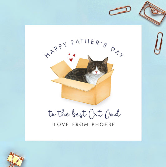 Tuxedo Cat in Box Father's Day Card for Cat Dad