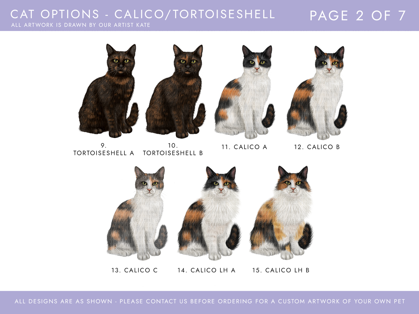 cat options including tortoiseshell and calico cats