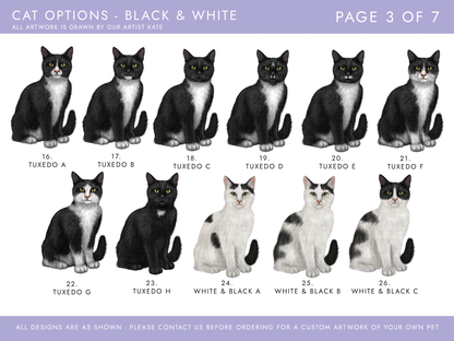 cat options including tuxedo and black and white cats