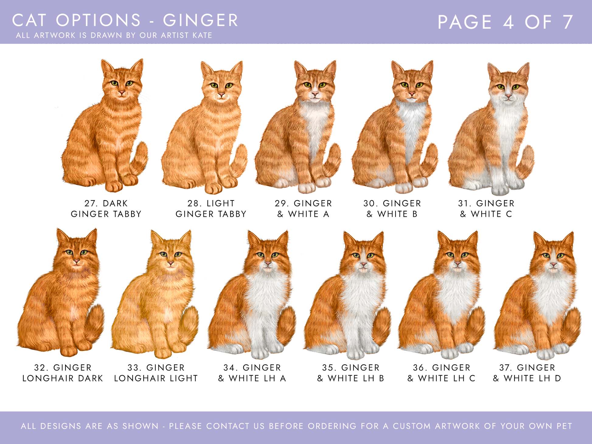 cat options including ginger tabby and ginger and white cats