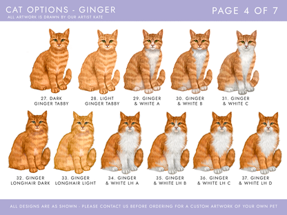 cat options including ginger tabby and ginger and white cats