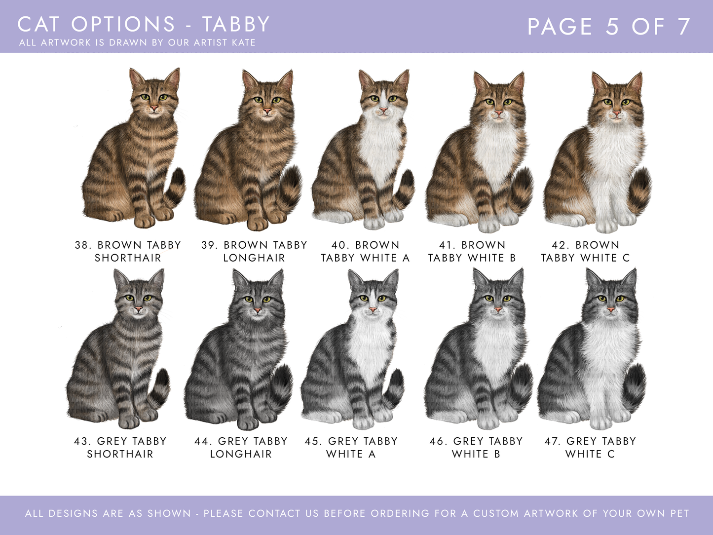 cat options including brown tabby cats and grey tabby cats