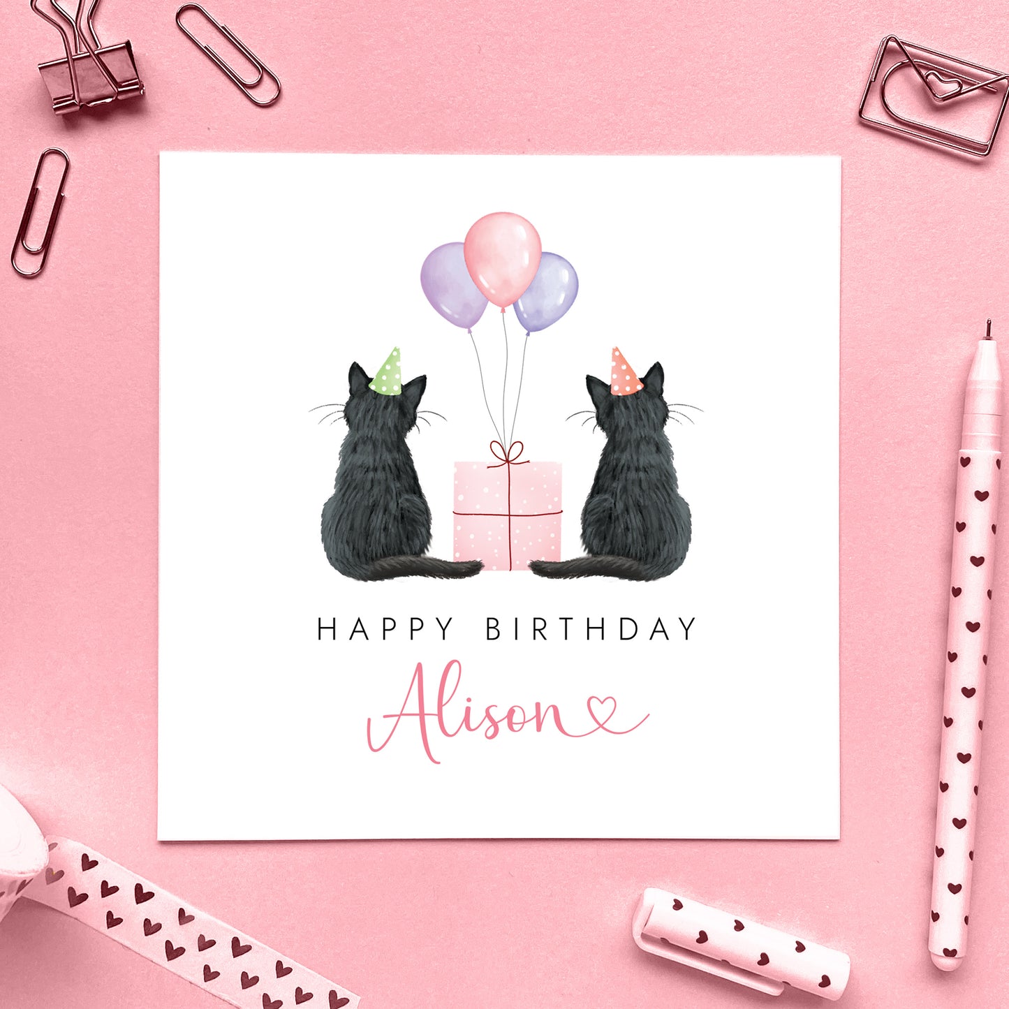 Personalised Two Cats Birthday Card for Her