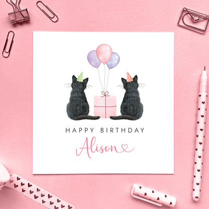 Personalised Two Cats Birthday Card for Her