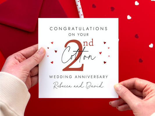 Personalised 2nd Wedding Anniversary Card for Couple