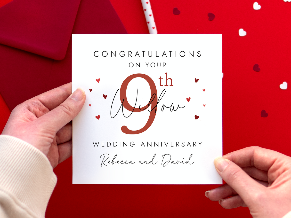 Personalised 9th Wedding Anniversary Card for Couple