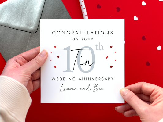 Personalised 10th Wedding Anniversary Card for Couple
