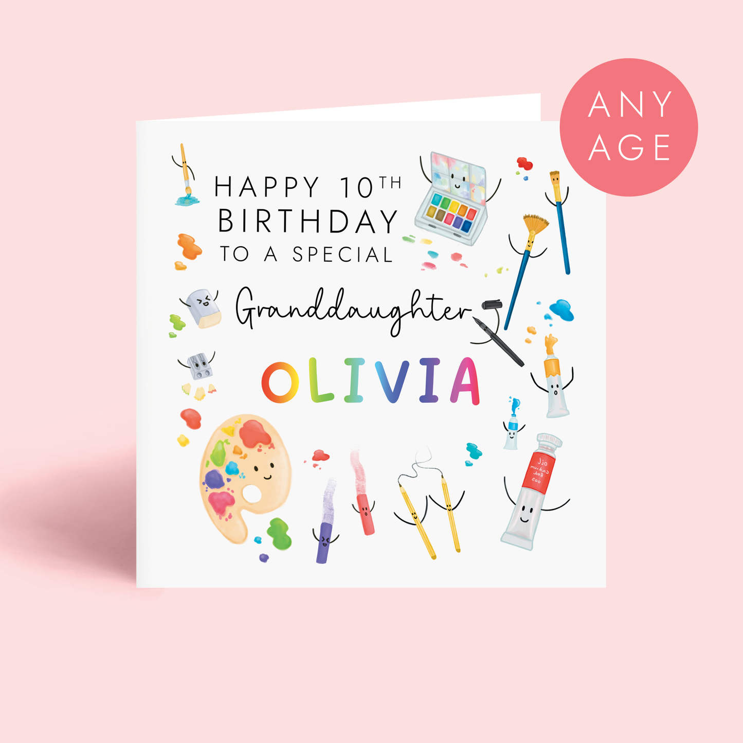 Personalised Art Themed Birthday Card for Granddaughter