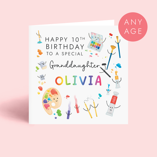 Personalised Art Themed Birthday Card for Granddaughter