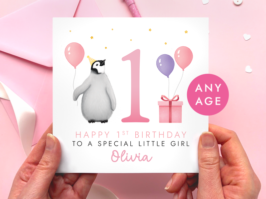 Personalised Baby Penguin Birthday Card