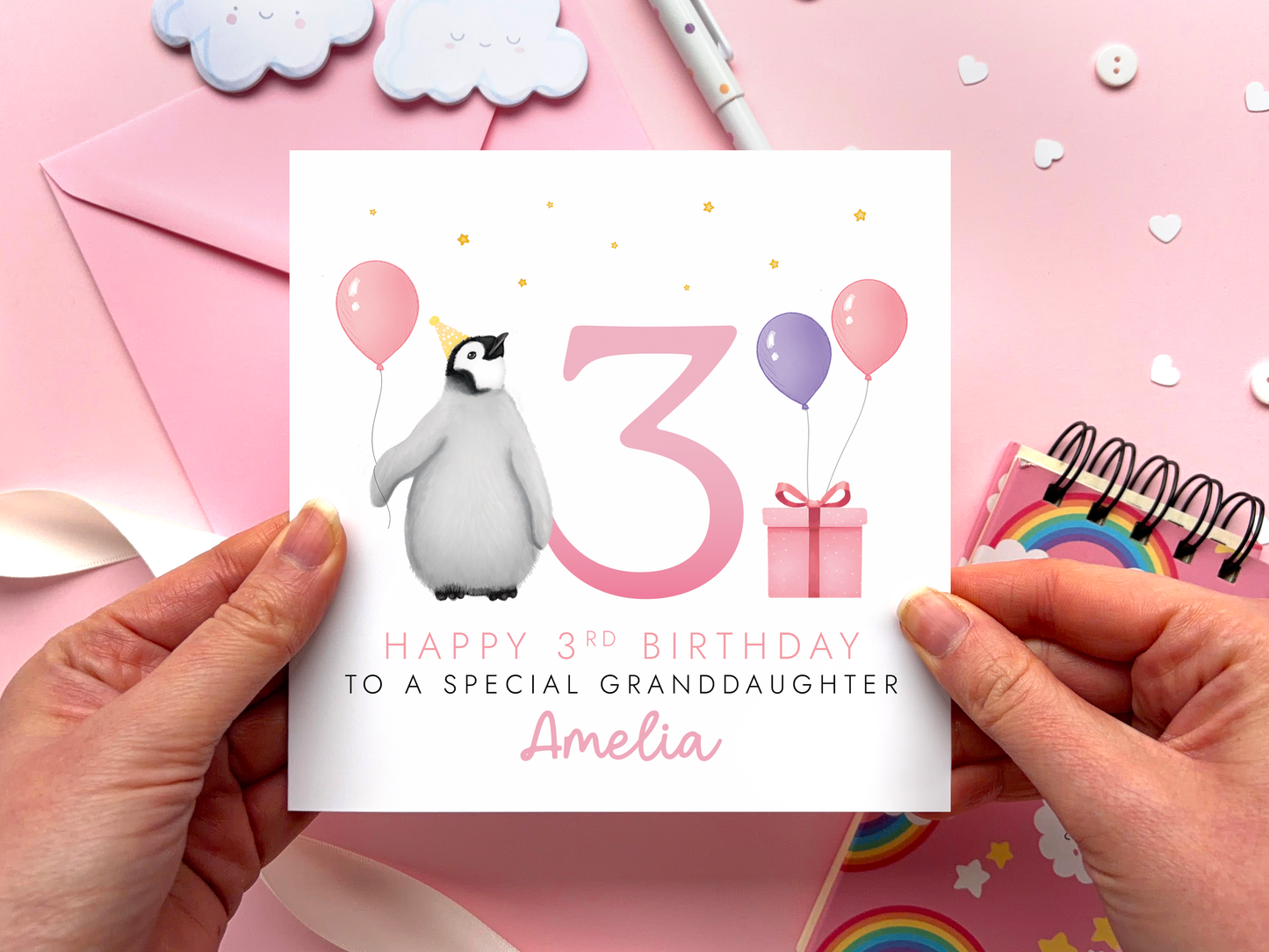 Personalised Baby Penguin Birthday Card