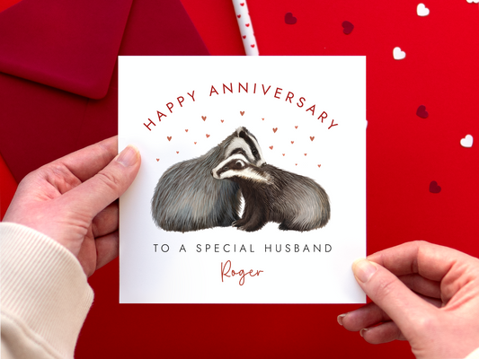 Personalised Badger Anniversary Card