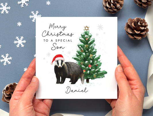 Personalised Badger Christmas Card for Son